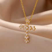 cubic zirconia cross pendant necklace, view 7 - MRSLM