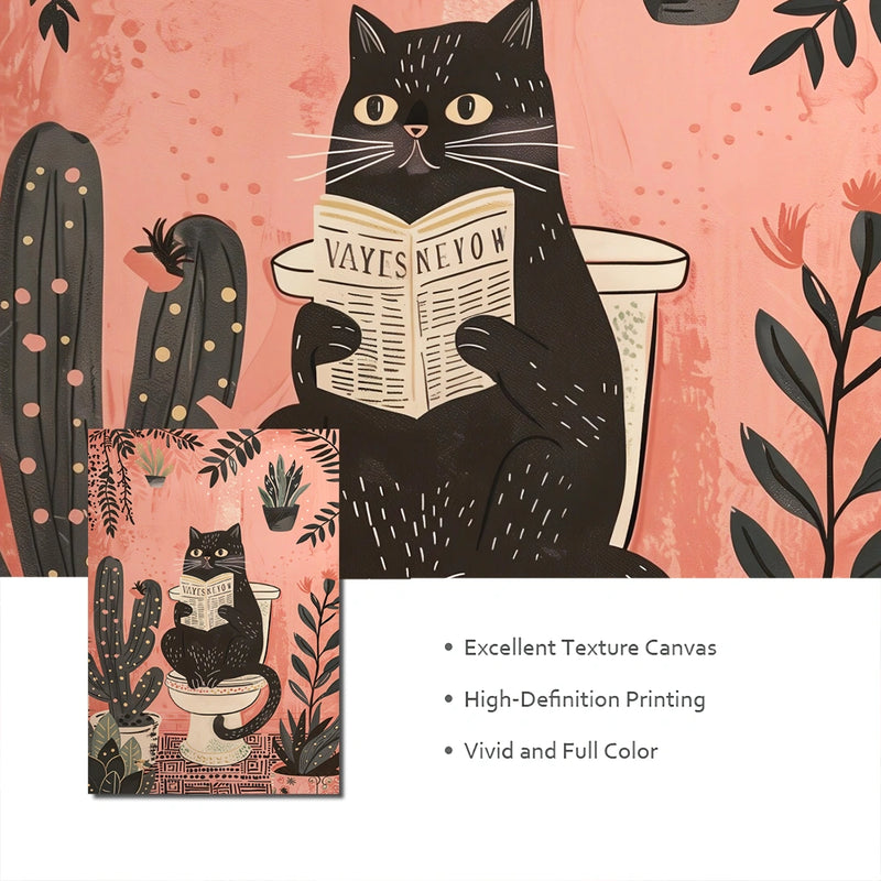 funny black cat reading on toilet canvas poster, view 5 - MRSLM