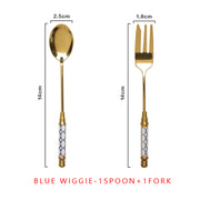 vintage gold ceramic dessert fork and spoon set, view 4 - MRSLM