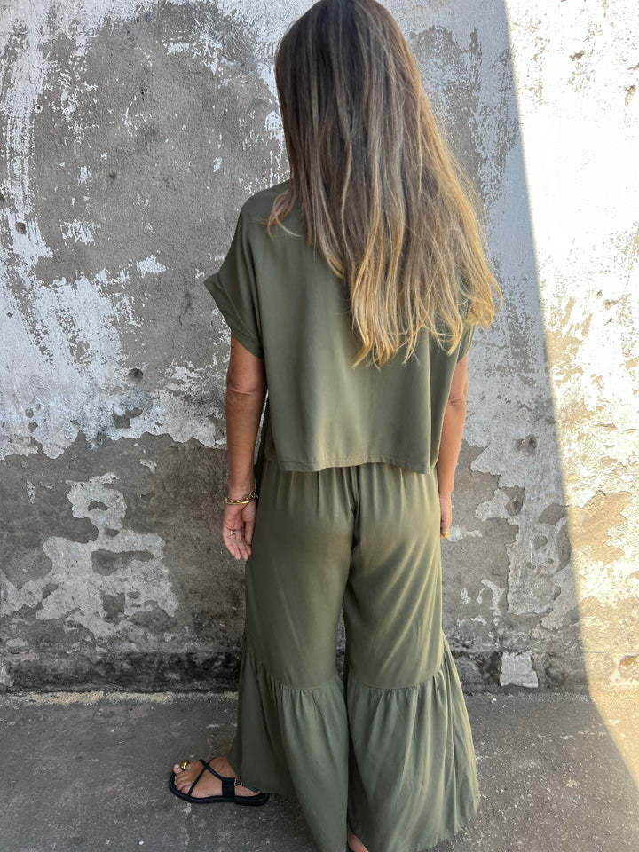 short-sleeved top and wide-leg pants set, view 4 - MRSLM