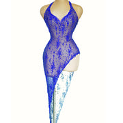 mesh camisole rhinestone dress, view 3 - MRSLM