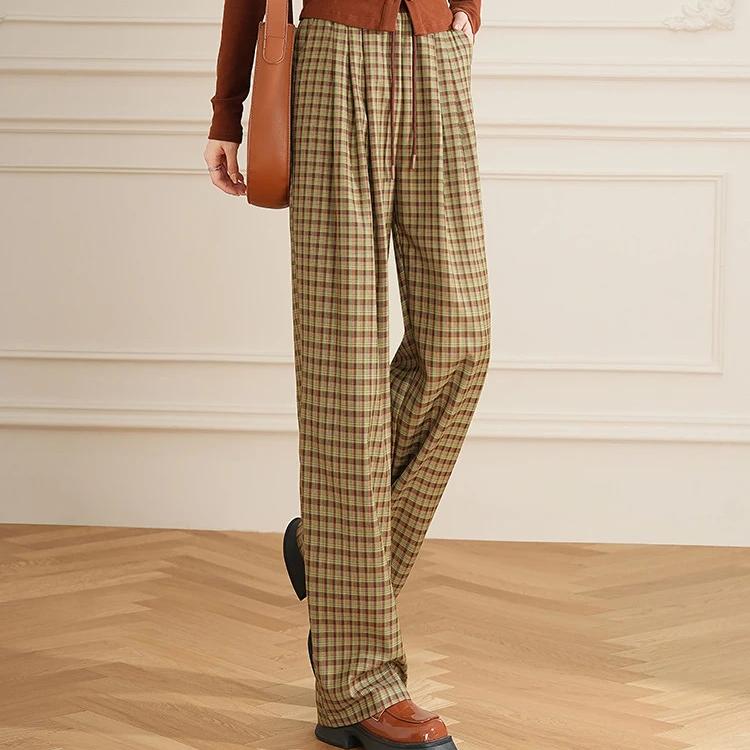 women's high waist checked wide leg pants - MRSLM