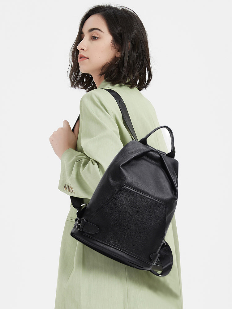 Women's genuine leather backpack with back zip pocket, view 2 - MRSLM