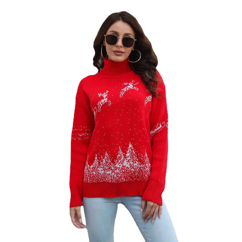 Women's Christmas reindeer turtleneck sweater, view 4 - MRSLM