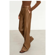 women's pu leather straight leg pants, view 2 - MRSLM