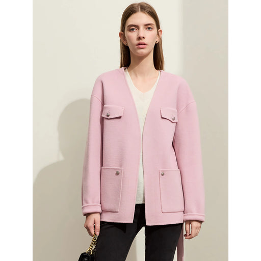 v-neck coat with belt, view 2 - MRSLM