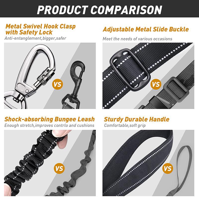 no-pull reflective bungee dog leash, view 6 - MRSLM