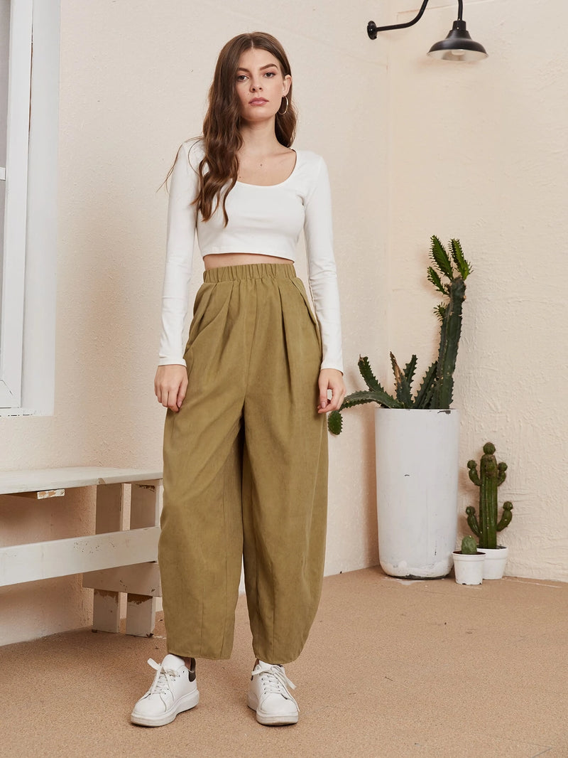 high-waist cotton casual trousers, view 7 - MRSLM