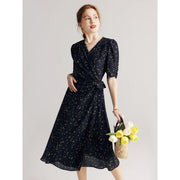 black polka dot silk dress, view 3 - MRSLM