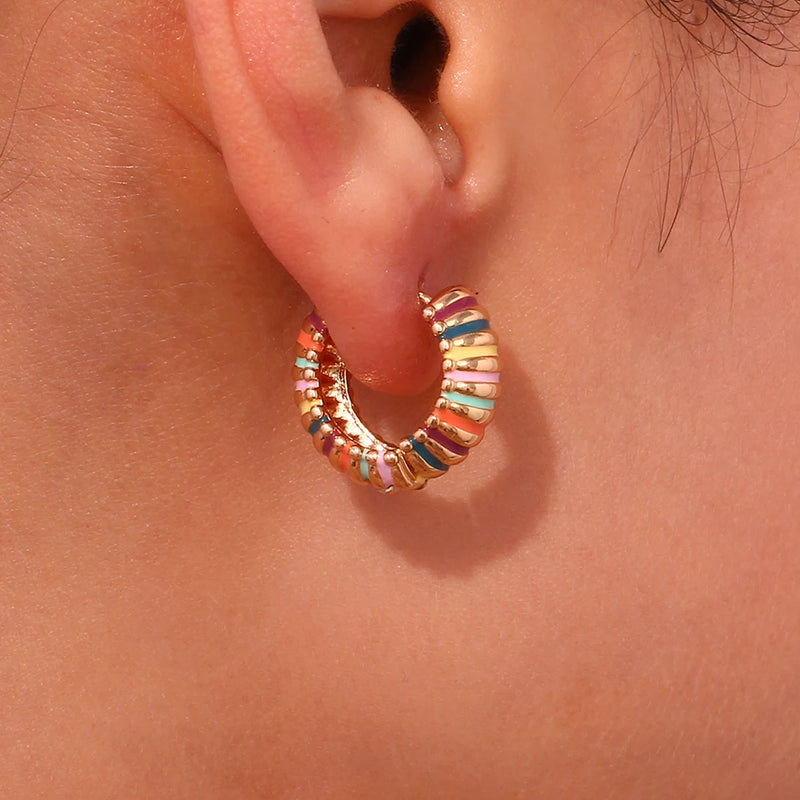 colorful enamel textured hoop earrings, view 4 - MRSLM