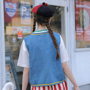 Denim vest jacket with cartoon graphic, view 6 - MRSLM