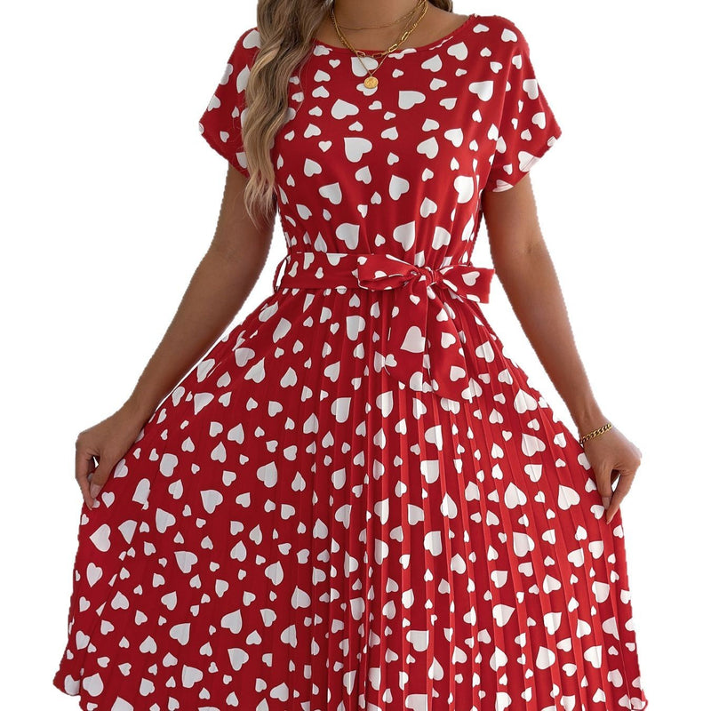 contrast color heart pleated dress, view 5 - MRSLM