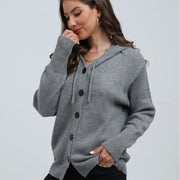 women's hooded single-breasted knit sweater, view 4 - MRSLM
