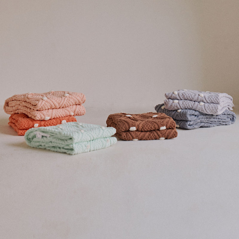 chunky knit blanket with pompons, view 8 - MRSLM