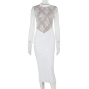white slim lace long sleeve dress, view 6 - MRSLM
