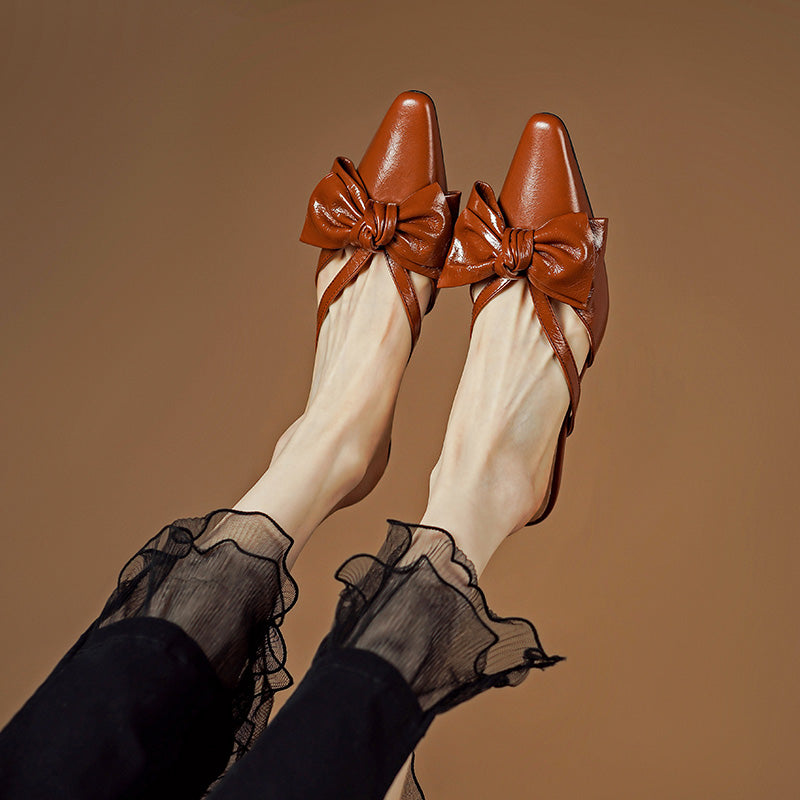 elegant leather mules with bowknot, view 23 - MRSLM