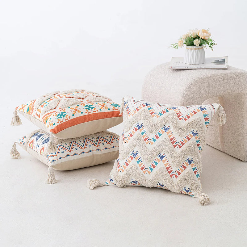boho geometric tufted cushion cover, view 7 - MRSLM