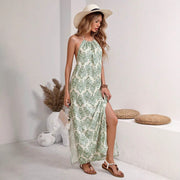 halter tassel lace-up backless slit dress, view 4 - MRSLM