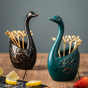 ceramic swan fruit fork set, view 14 - MRSLM