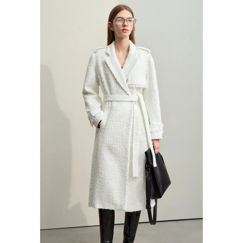 women's long tweed coat with belt, view 5 - MRSLM