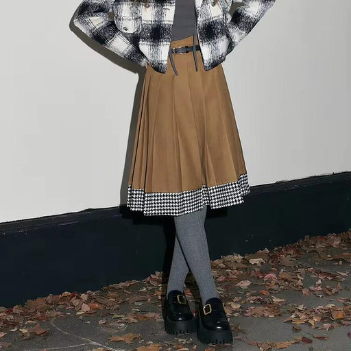 mid-length plaid skirt with belt - MRSLM