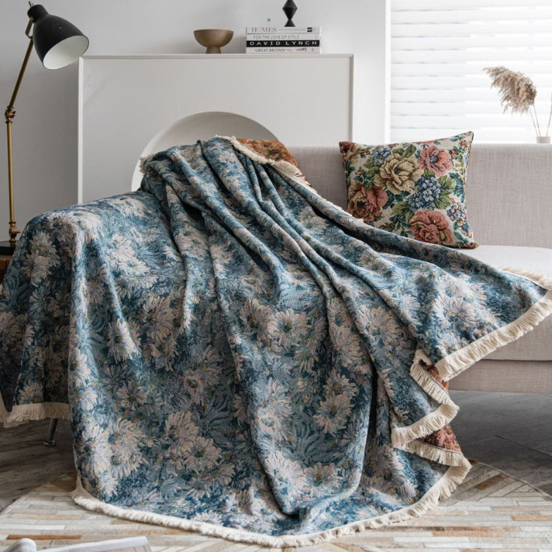 blue flower jacquard sofa slipcover, view 3 - MRSLM