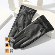 women's sheepskin warm cycling gloves, view 4 - MRSLM