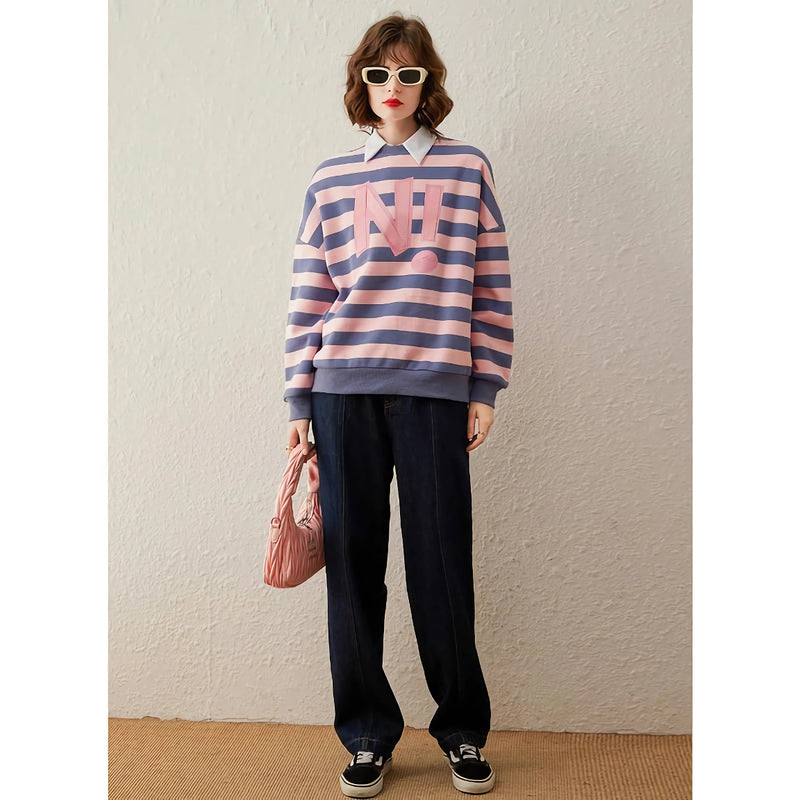 striped letter print sequin embroidered sweatshirt, view 8 - MRSLM