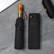 large automatic folding umbrella with wooden handle, view 2 - MRSLM