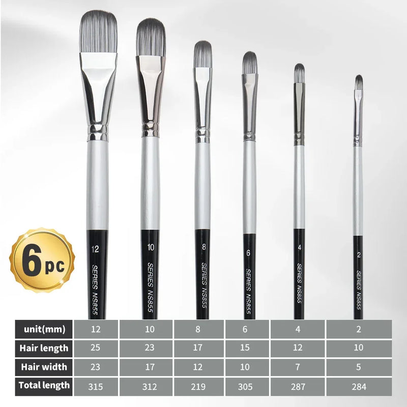 6-piece artist paint brush set, view 4 - MRSLM