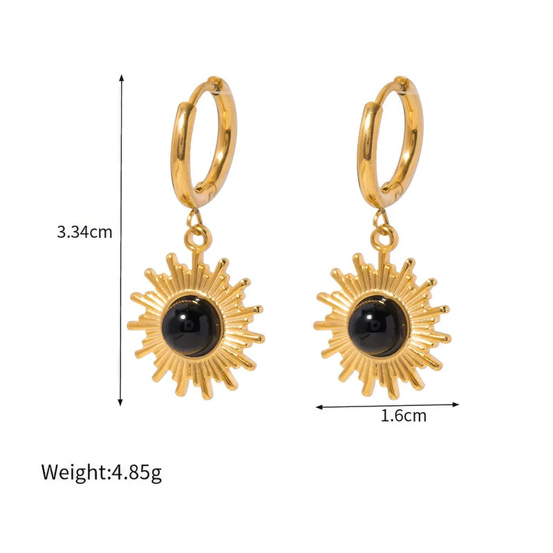 black agate sun pendant earrings, view 7 - MRSLM