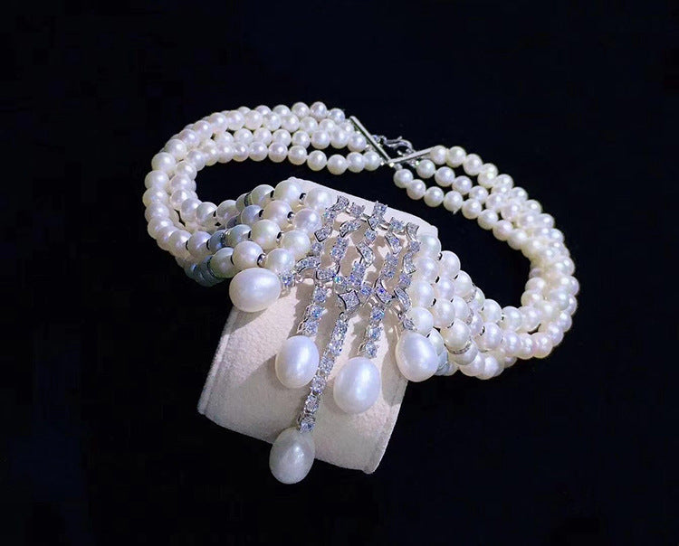 four-layer pearl clavicle necklace, view 6 - MRSLM