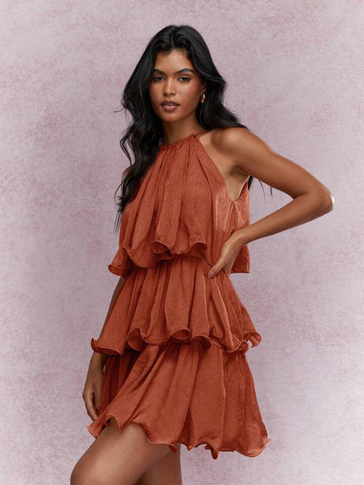 strapless ruffle trim midi dress, view 9 - MRSLM