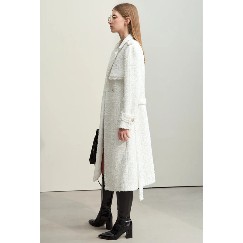 women's long tweed coat with belt, view 4 - MRSLM