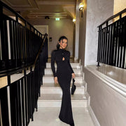 cutout flower long sleeve slim fit dress - MRSLM