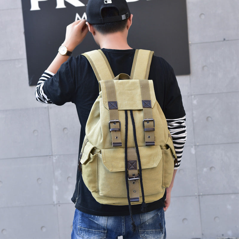 retro canvas large capacity backpack, view 2 - MRSLM