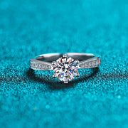 1 carat moissanite six claw silver ring, view 6 - MRSLM