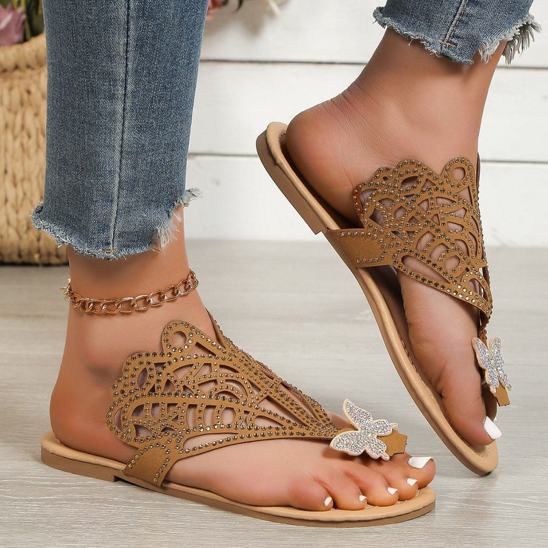 Rhinestone flip-toe flat sandals, view 4 - MRSLM