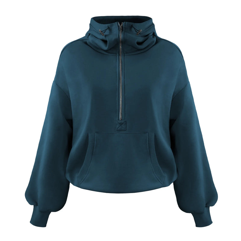 women's half-zip hoodie with pockets, view 17 - MRSLM