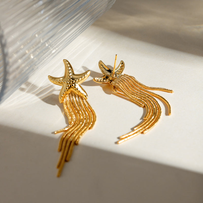 starfish tassel dangle earrings, view 7 - MRSLM