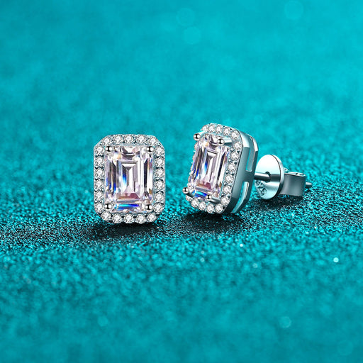 rectangular moissanite silver stud earrings - MRSLM