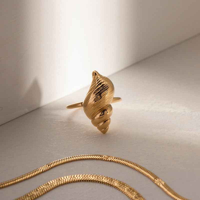 conch textured gold plated ring, view 6 - MRSLM