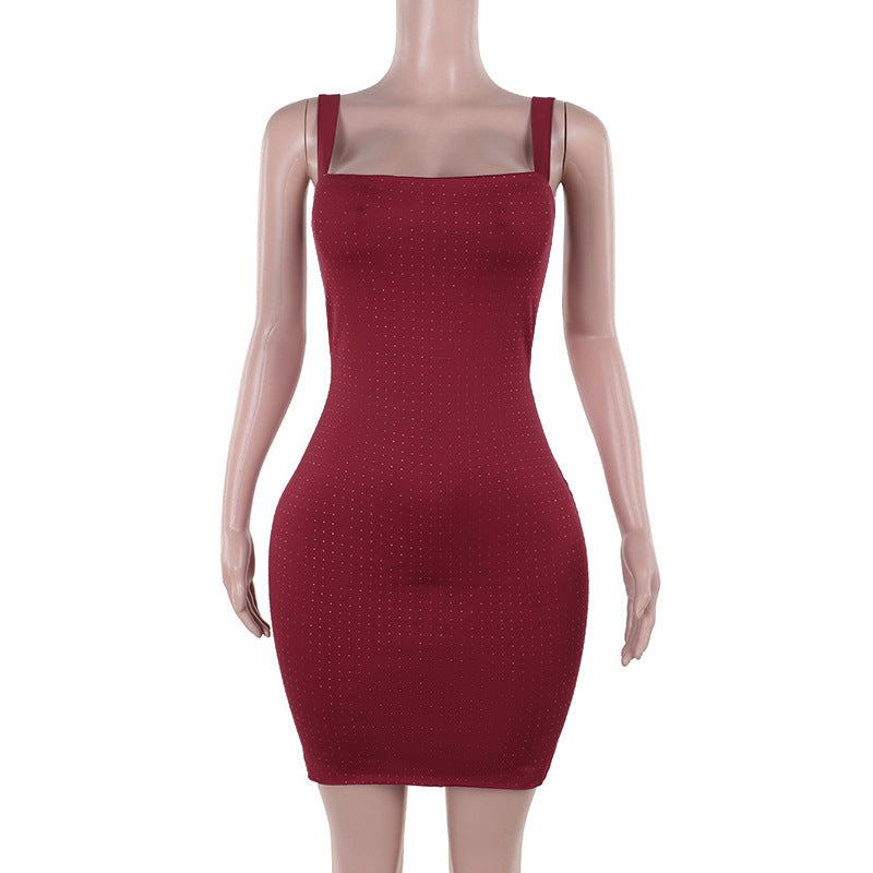 slim rhinestone sleeveless party dress, view 6 - MRSLM