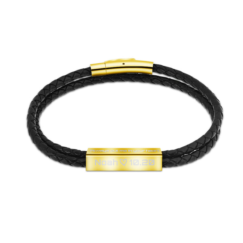 black leather rope letter bracelet, view 4 - MRSLM