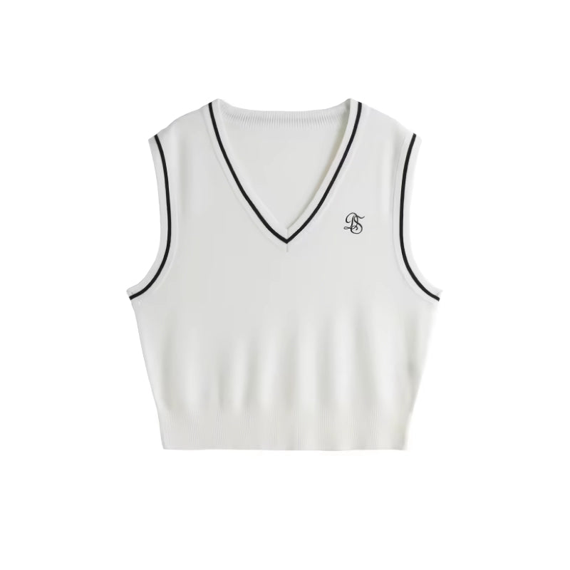retro embroidered knitted vest, view 2 - MRSLM