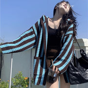 women's striped hooded v-neck cardigan, view 10 - MRSLM