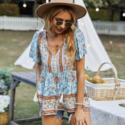 women's bohemian printed vacation top, view 2 - MRSLM