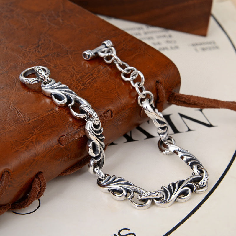 men's vine flower silver bracelet, view 2 - MRSLM