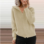 women's striped knit zip cardigan coat, view 5 - MRSLM