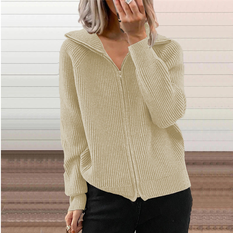 women's striped knit zip cardigan coat, view 5 - MRSLM
